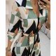 Women's Print Long Sleeve V-neck Casual Loose Holiday Midi Dress
